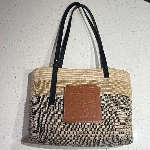 Loewe Handbags - Loewe Square Basket Tote Woven Raffia Small Ombré Black